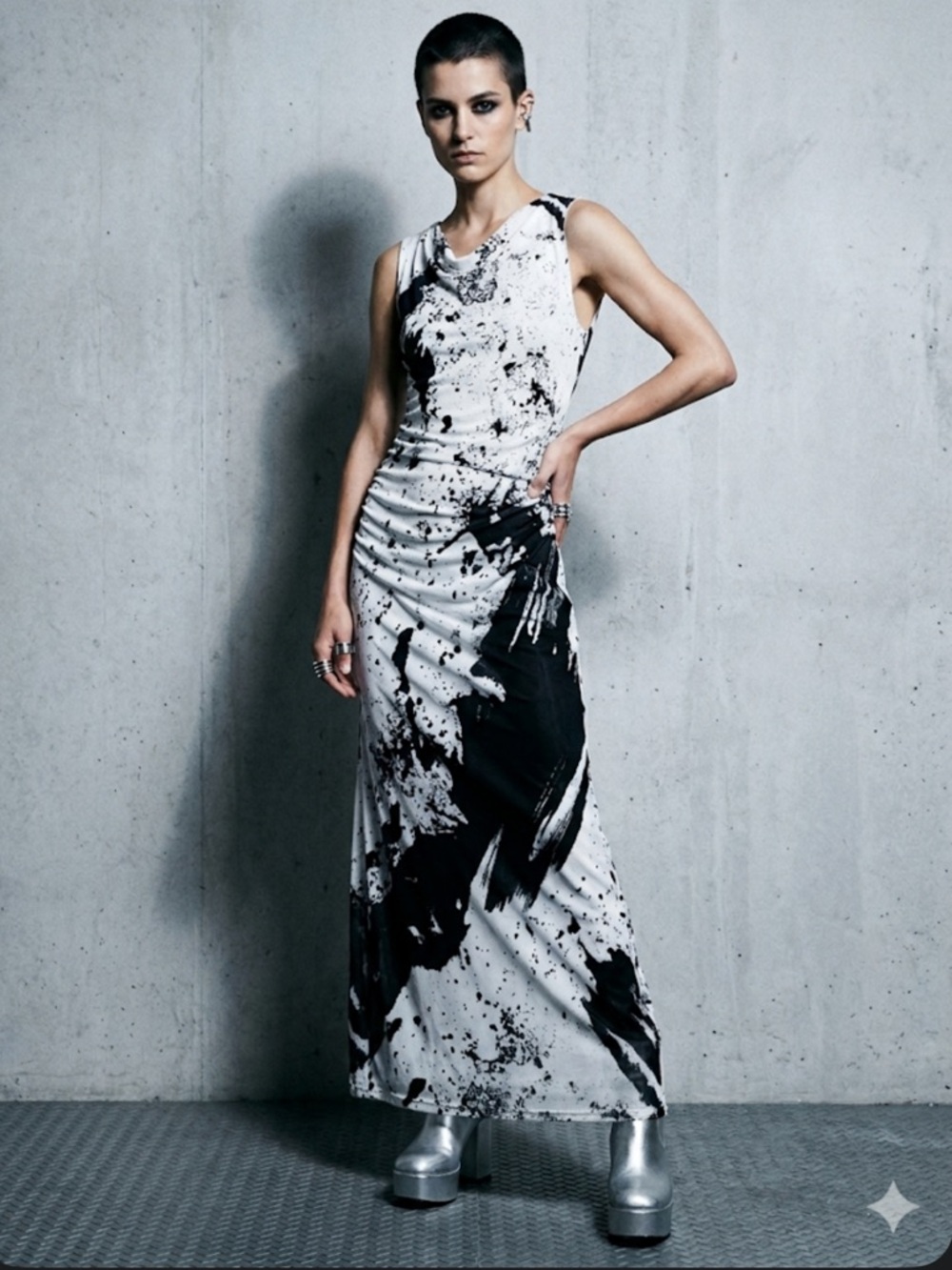 DKNY Abstract Graphic Print Mesh Maxi Dress NWT Size 8